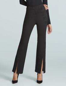 Faux Suede Split Front Pant::Black::Hover