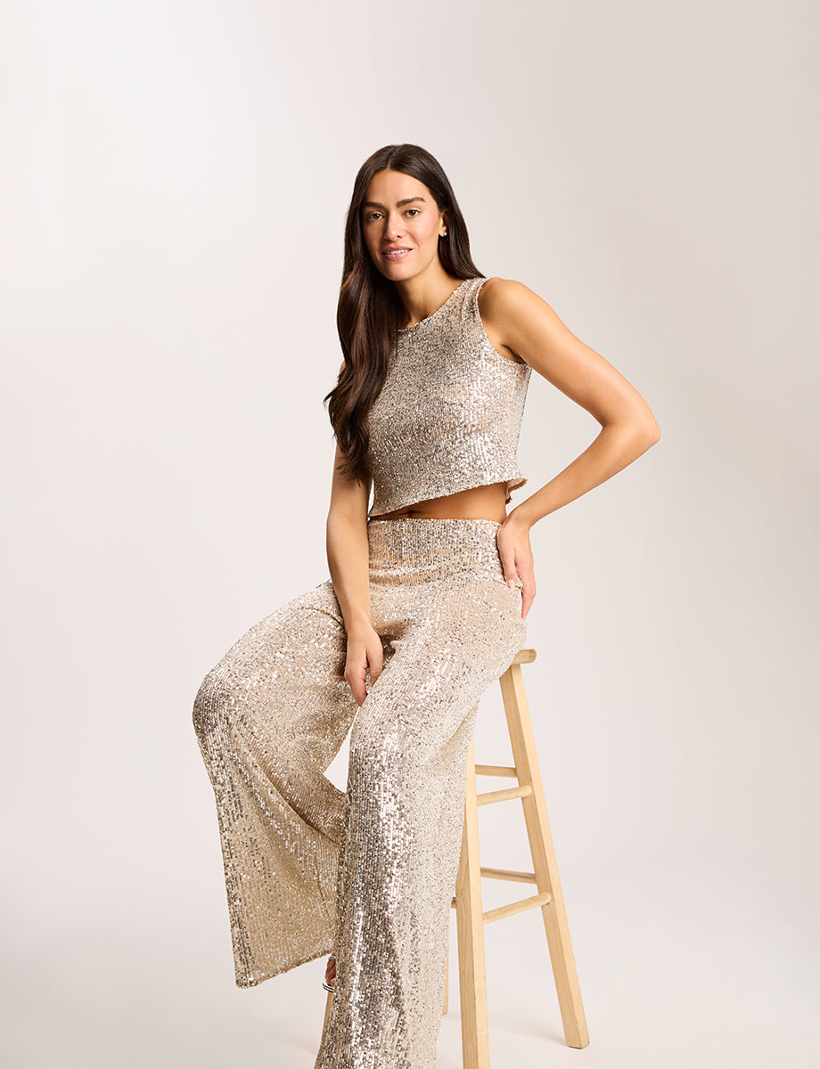 Sequin Mesh Muscle Crop Top::Silver::Hover