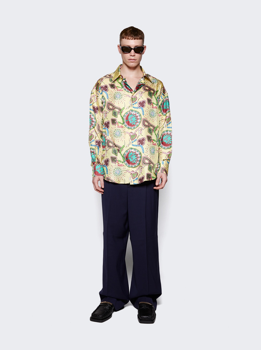 Men | BLUEMARBLE | Printed Silk Twill Shirt | Yellow Multicolor