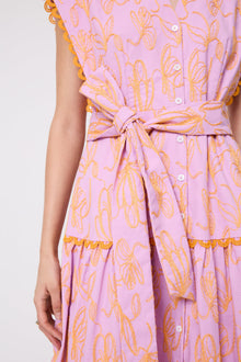 Thread Embroidered Canvas Tiered Dress | Orchid