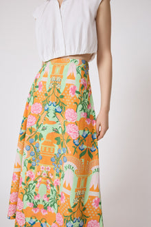 Rose Garden Cotton Midi Skirt | Marigold Multi