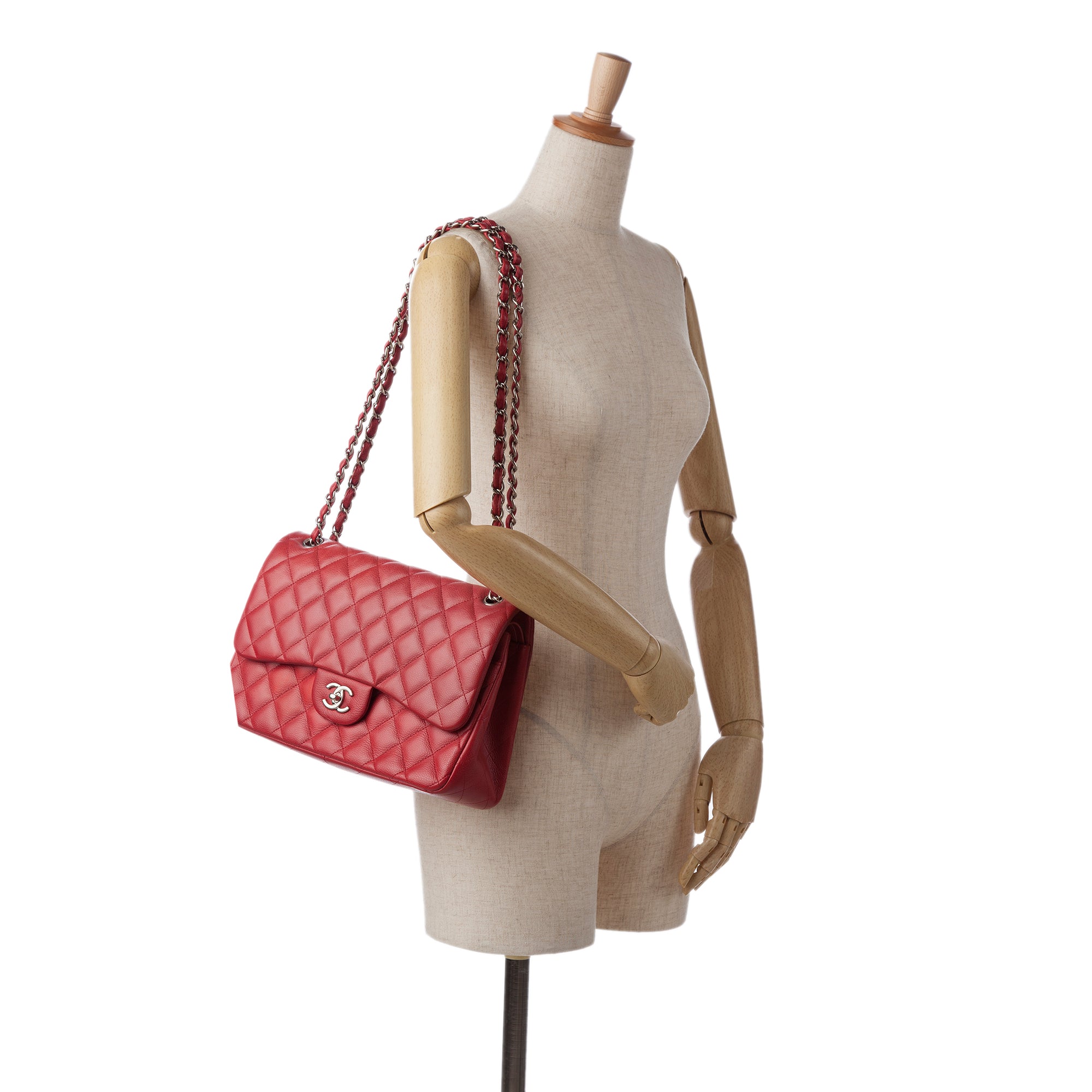 Chanel | Pre-Owned Jumbo Classic Caviar Double Flap - I | Red/Dark Red