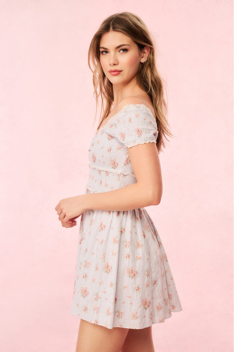 Siona Cotton Floral Mini Dress | Skylight  Blue