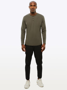 AO Long Sleeve Henley Curve-Hem | Slate Signature-fit PYCA Pro