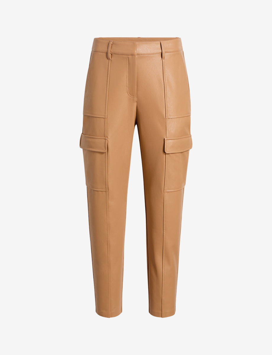 Faux Leather 7/8 Utility Trouser::Camel::Main
