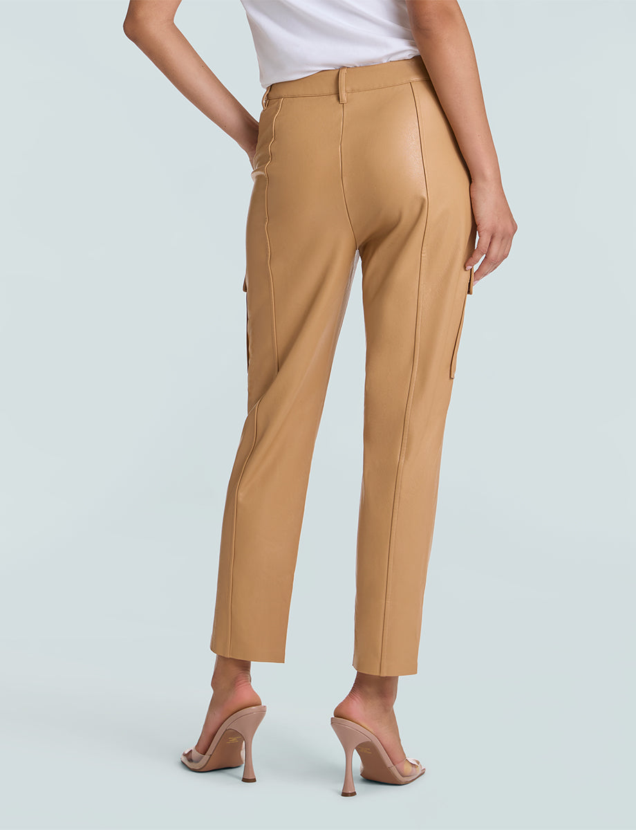 Faux Leather 7/8 Utility Trouser::Camel::Back