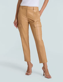 Faux Leather 7/8 Utility Trouser::Camel::Hover