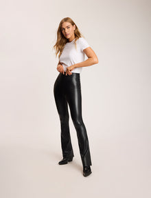 Faux Leather Flared Legging::Black::