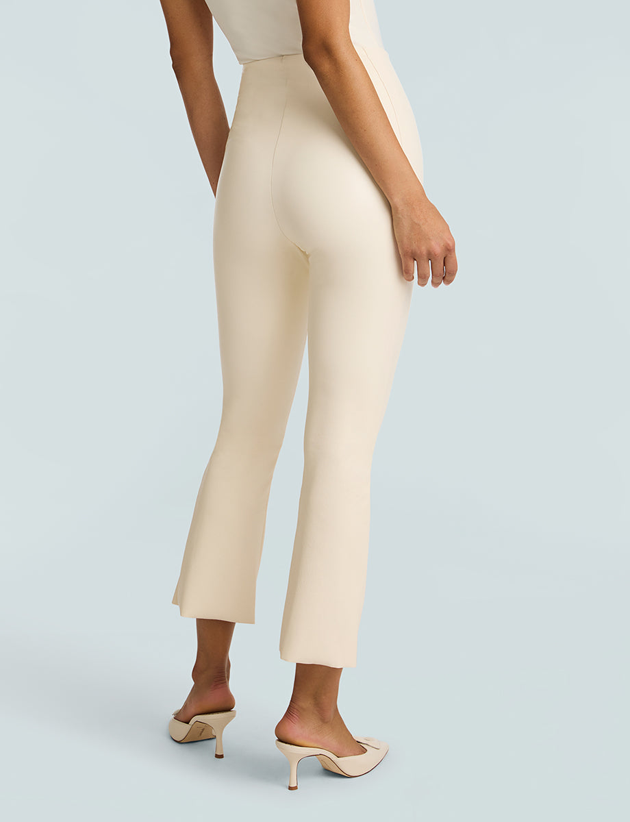 Faux Leather Crop Flare::Ivory::Back
