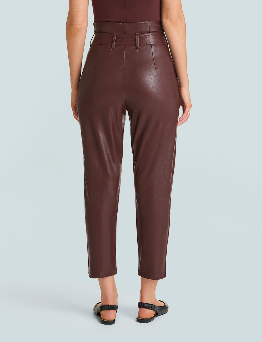 Faux Leather Paperbag Pants::Oxblood::Back