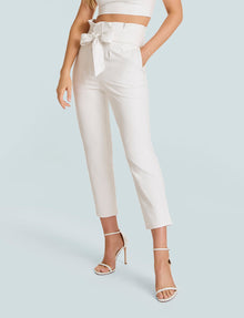 Faux Leather Paperbag Pants::White::Hover