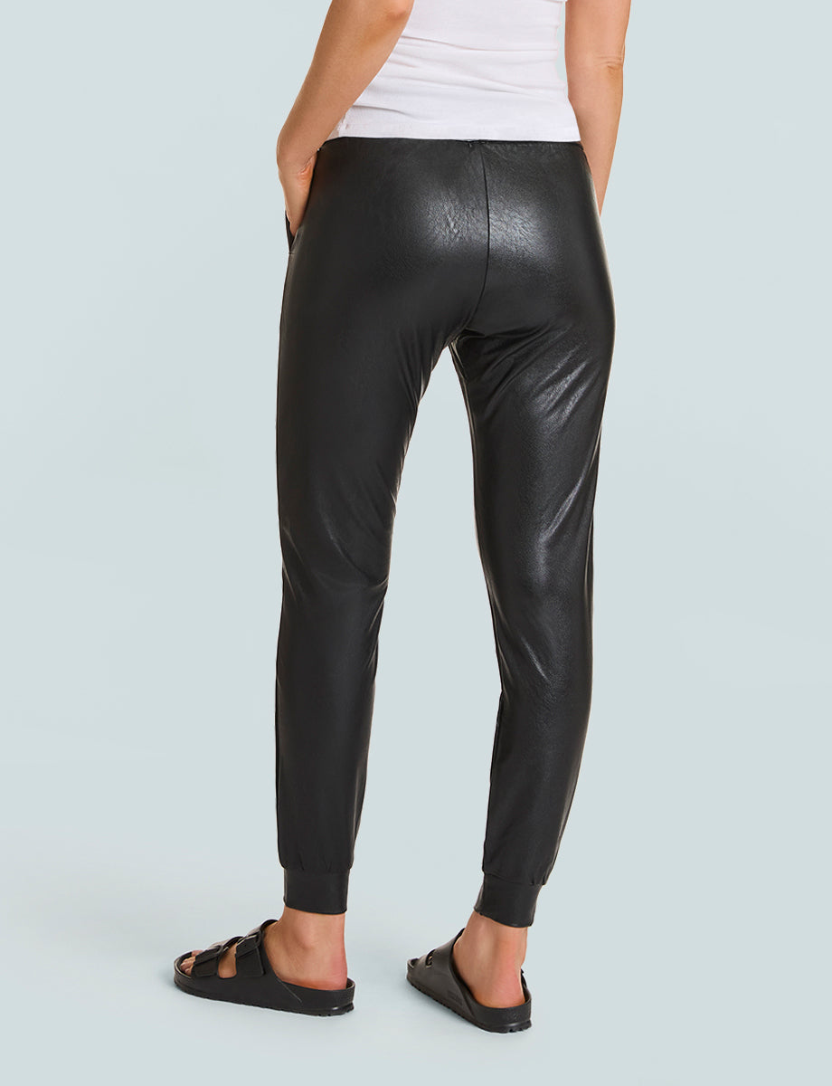 Faux Leather Jogger::Black::Back