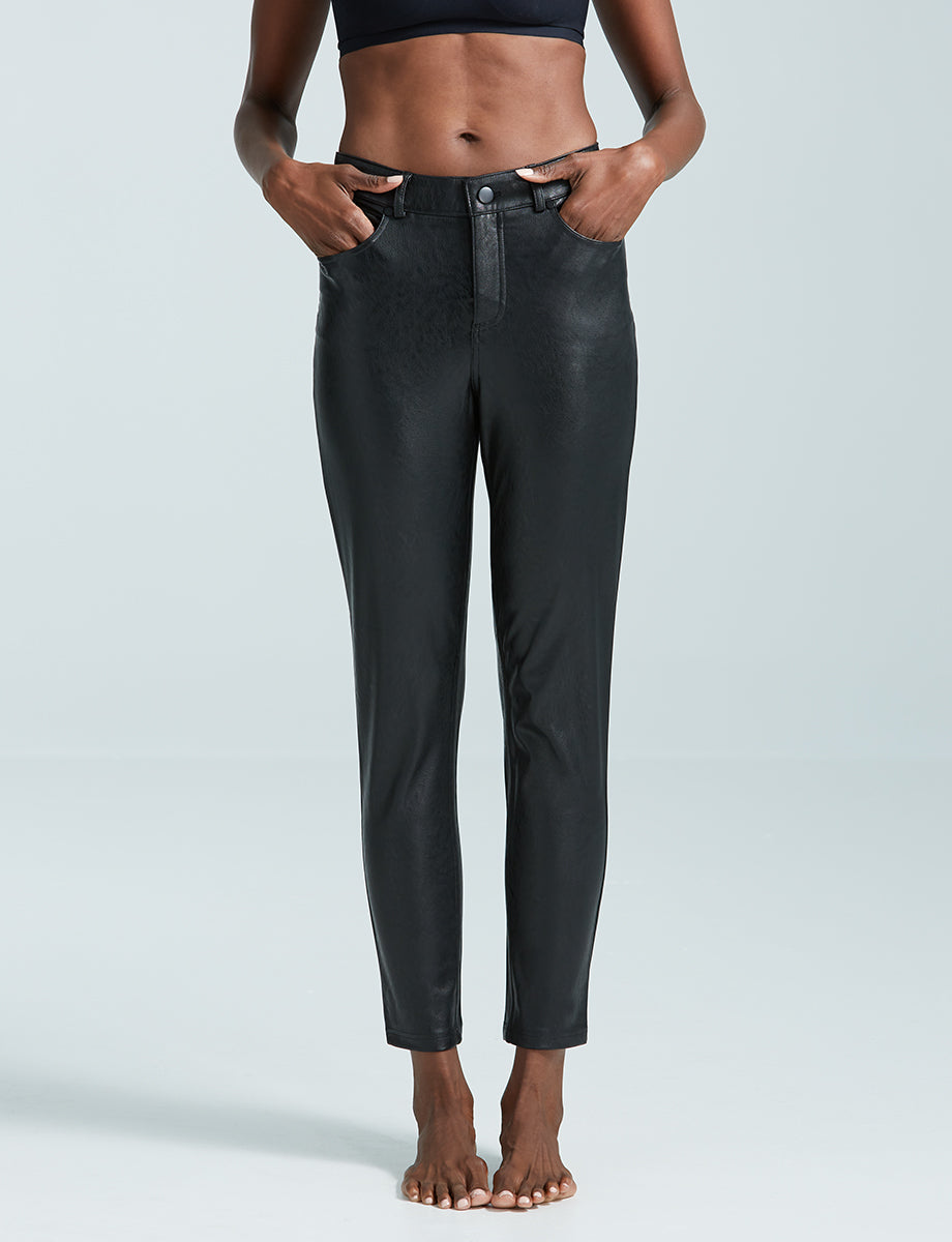 Faux Leather Five Pocket Pant::Black::Hover