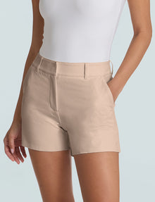 Faux Leather Tailored Short::Sand::Hover