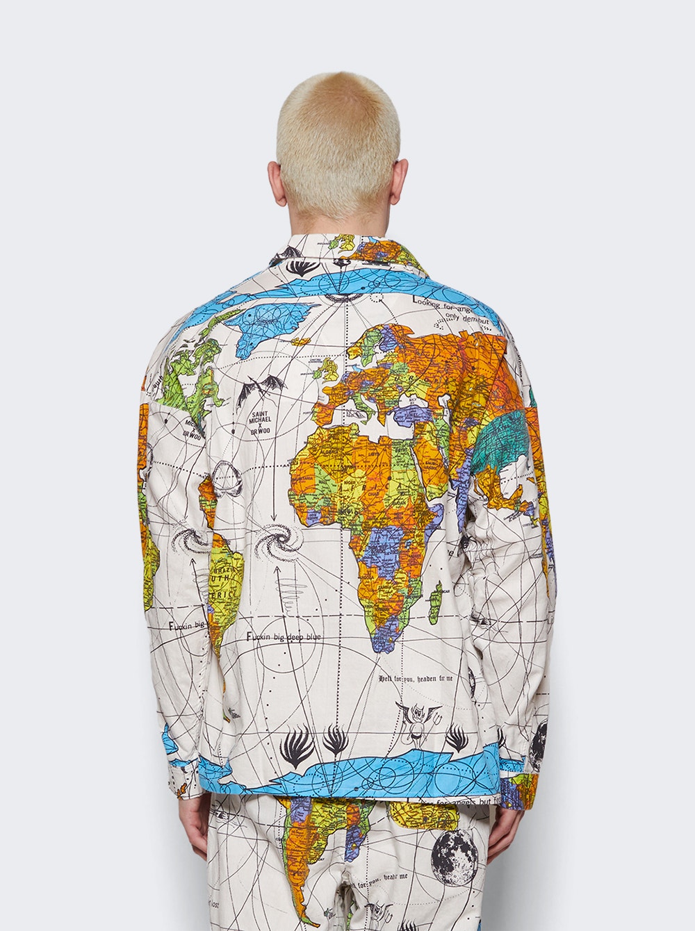 Men | Saint Mxxxxxx X Dr Woo | Pajama World Map Shirt | White