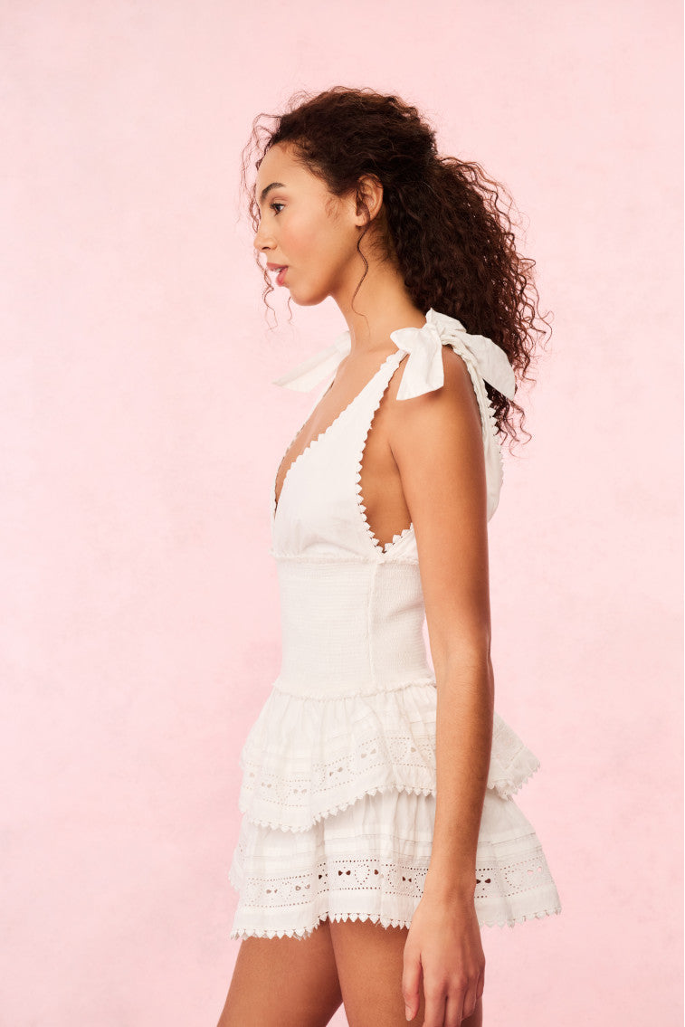 Soira Heart Eyelet Lace Mini Dress | White