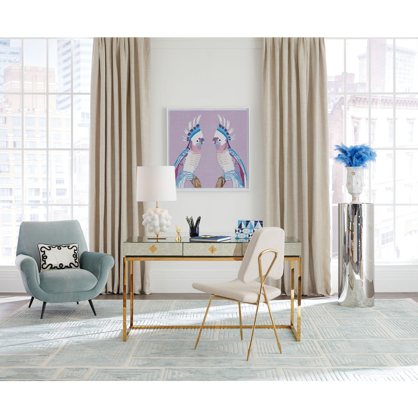 alphaville pedestal delphine desk maxime dining chair home office - styled view