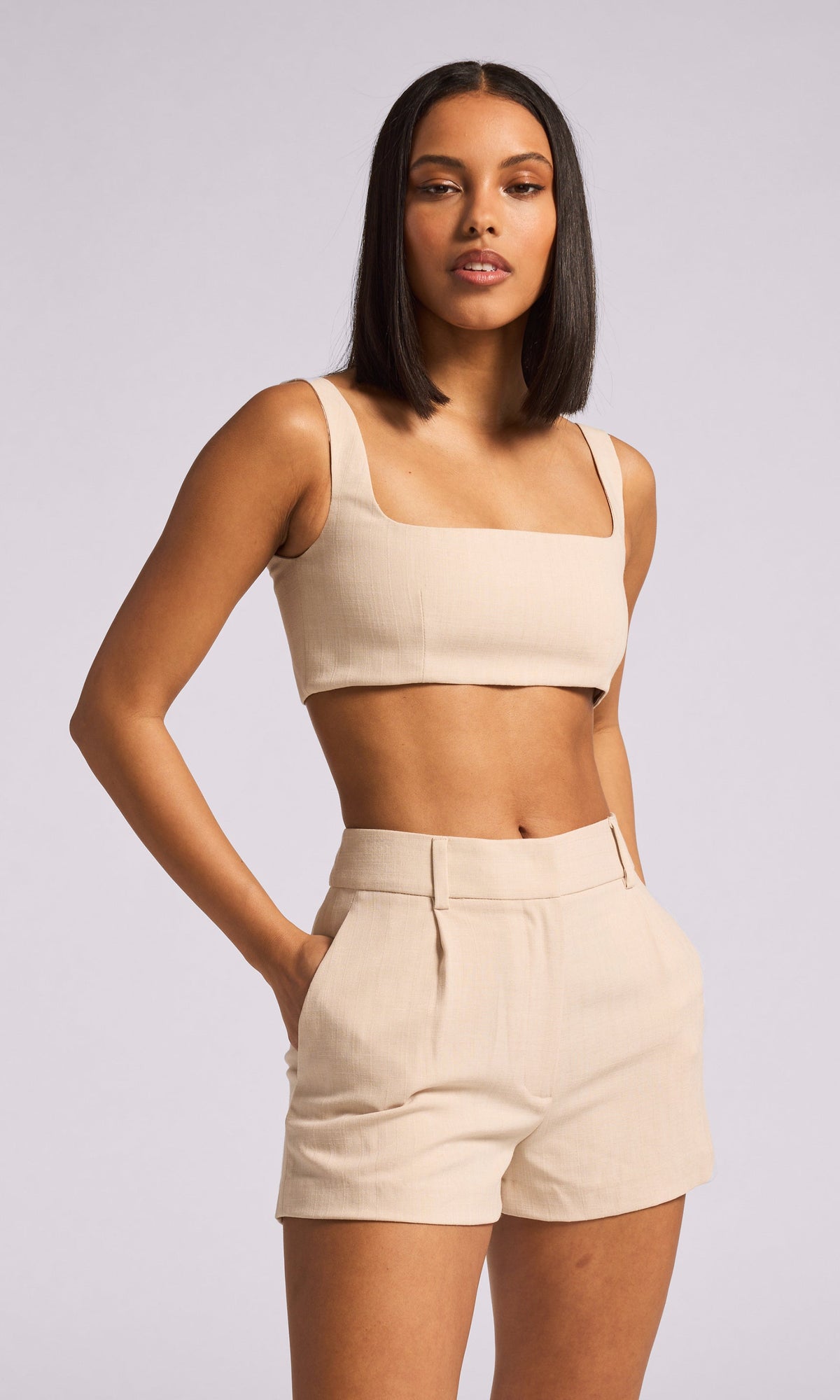 Delphine Light Suiting Crop Tank | Tan