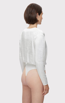 Wrap Effect L/S Satin Bodysuit | Alabaster