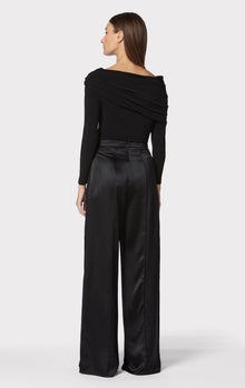 Icon High Waist Silk Wide Leg Pants | Black