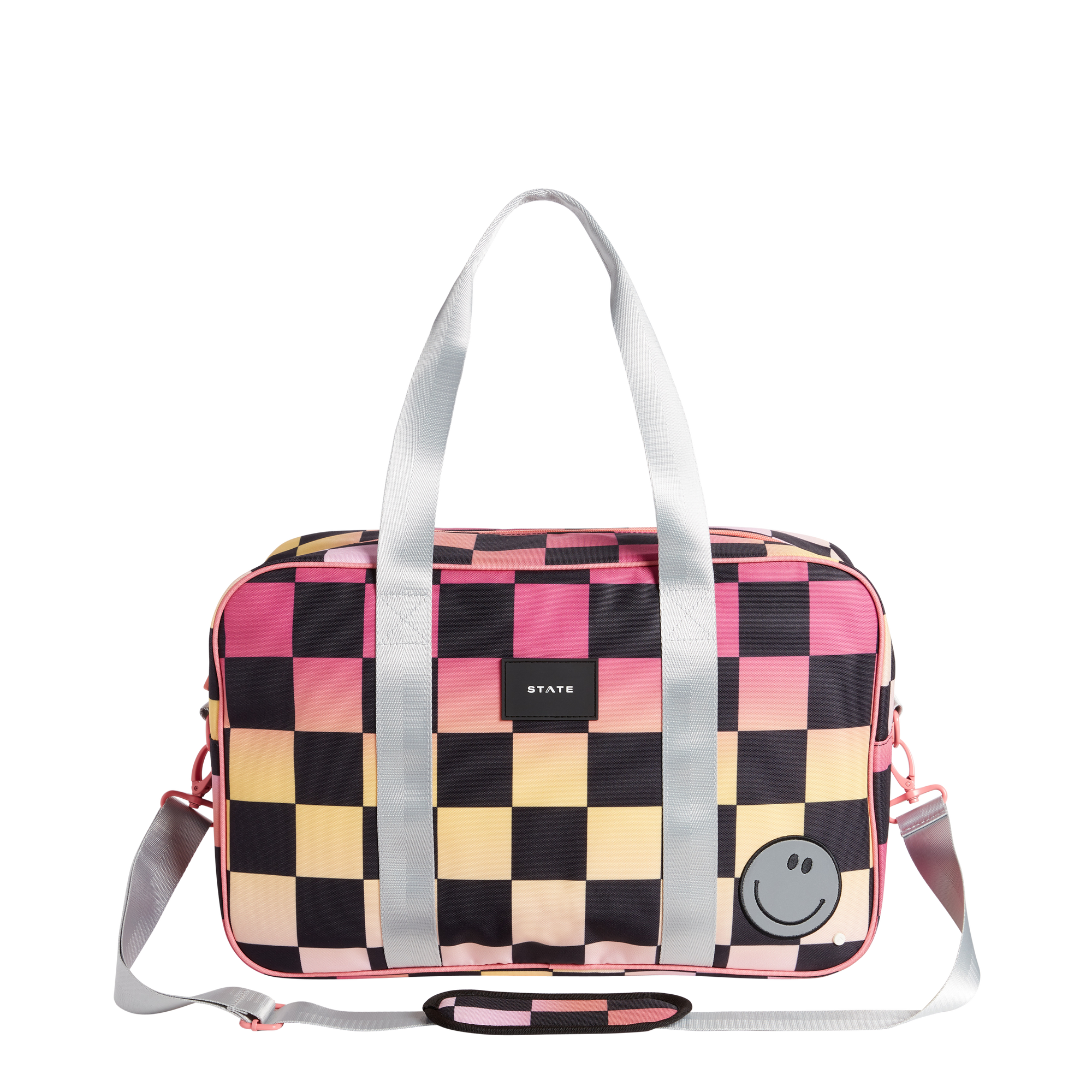 STATE Bags Rockaway Duffle Bag Pink Checkerboard front view Click to Zoom