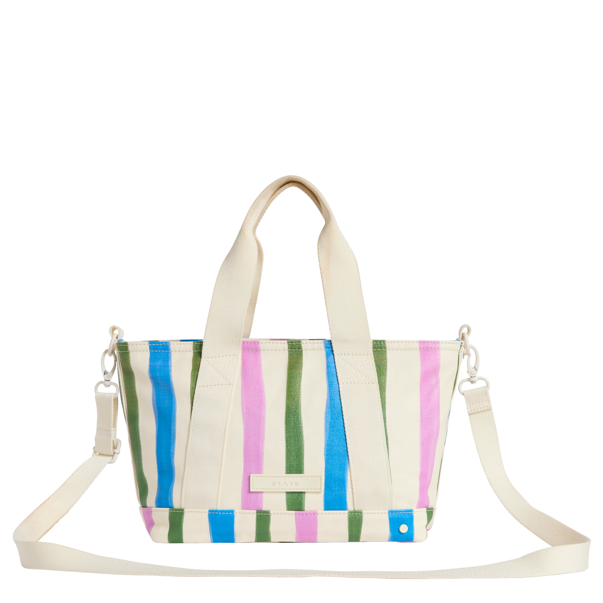 STATE Bags Graham Mini Tote Stripes Front View With Strap Click to Zoom