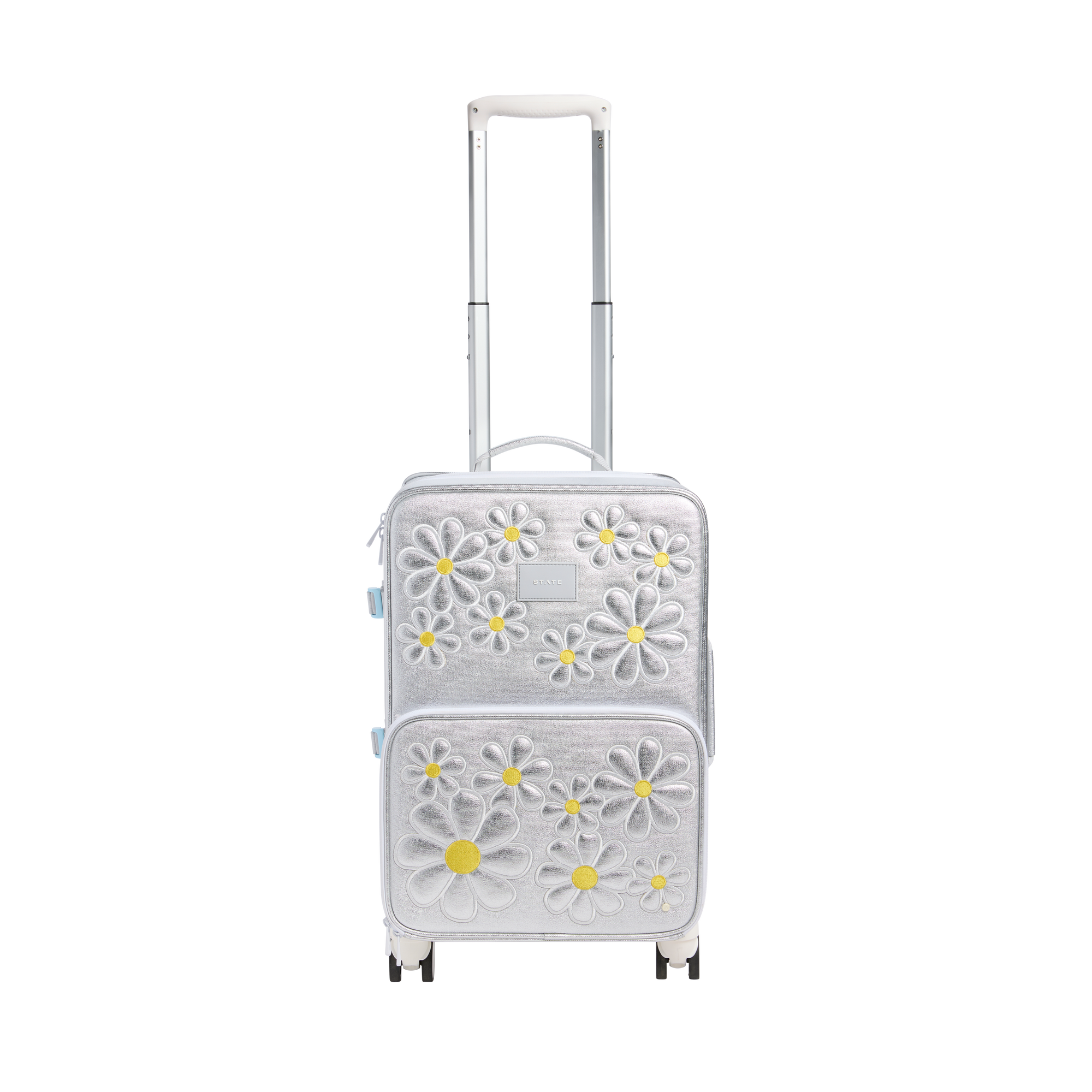 STATE Bags Logan Carry-On Suitcase Metallic 3D Daisies Front View Click to Zoom