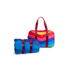 STATE Bags Redwood Sleeping Bag and Rockaway Duffle Rainbow Chevron Front View Click to Zoom