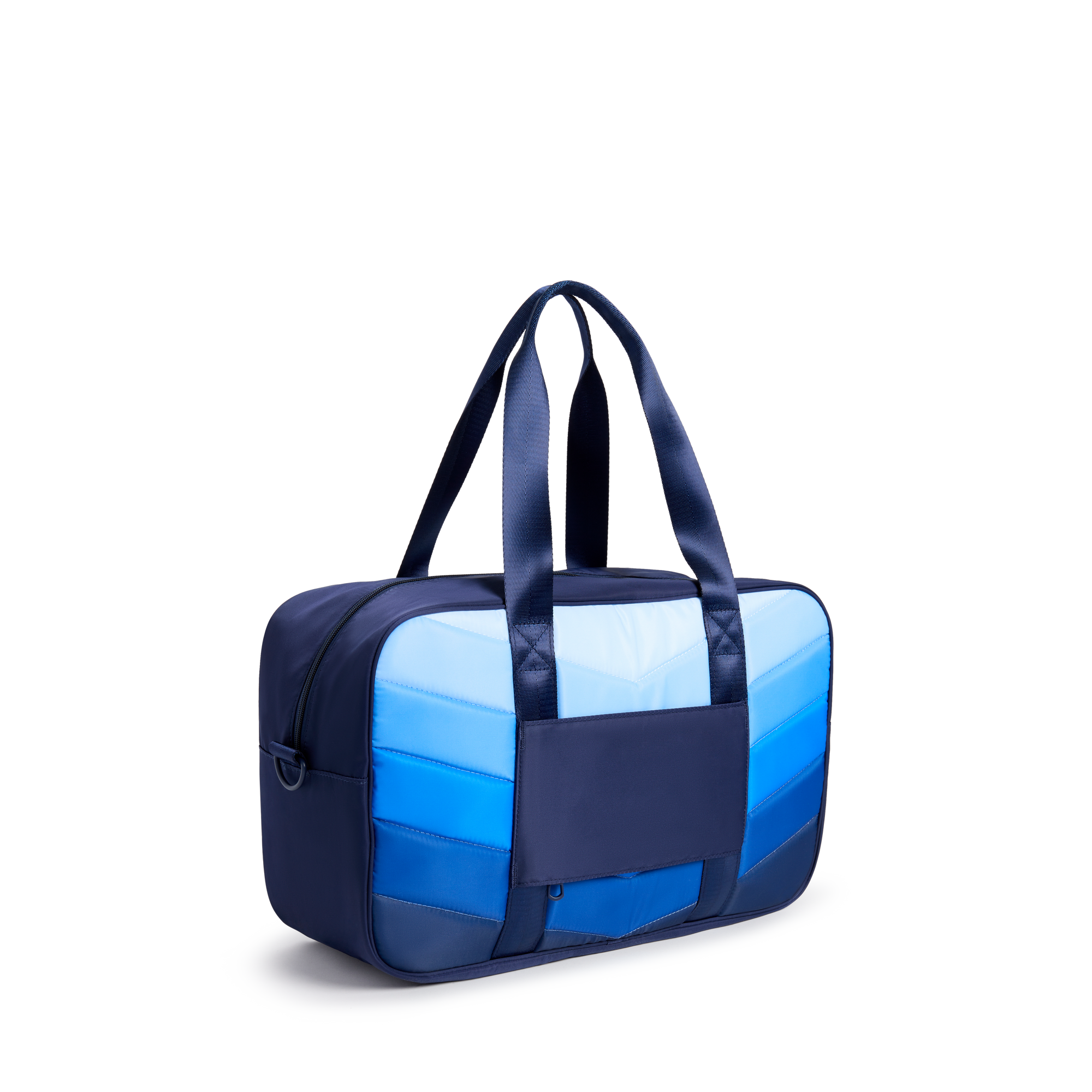 STATE Bags Rockaway Duffle Nylon Puffer Blue Chevron Back View Click to Zoom