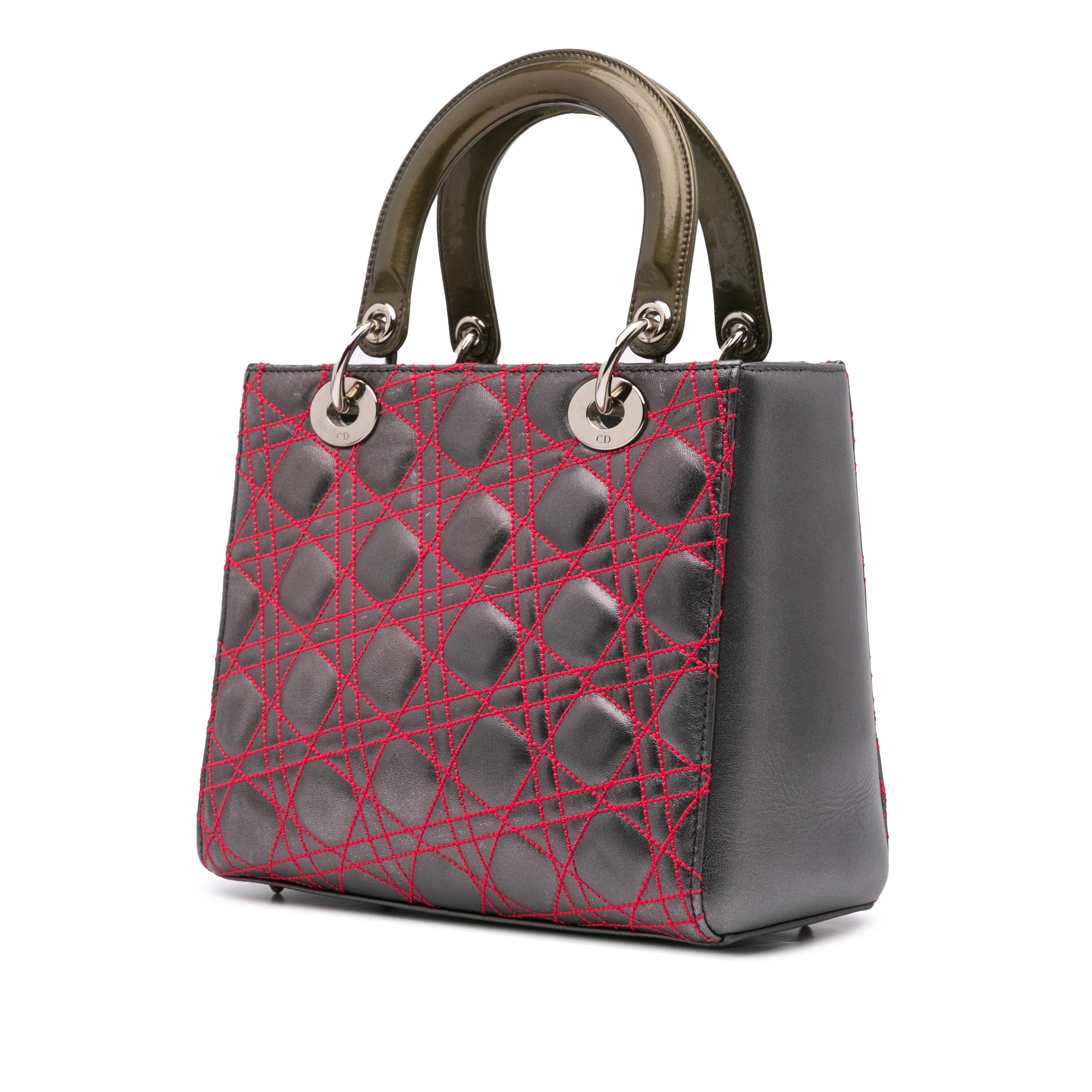 Dior | Pre-Owned Anselm Reyle Medium Metallic Lambskin Cannage Lady - I | Gray/Dark Gray