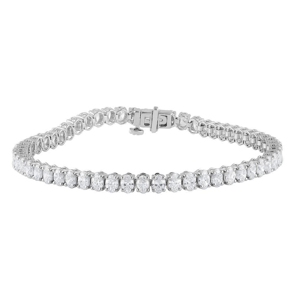 Womens | Tennis Bracelet | 14K White Gold | 7 CTW Oval Cut Natural Diamond | G-SI