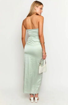 Bloom Satin Strapless Maxi Dress | Sage