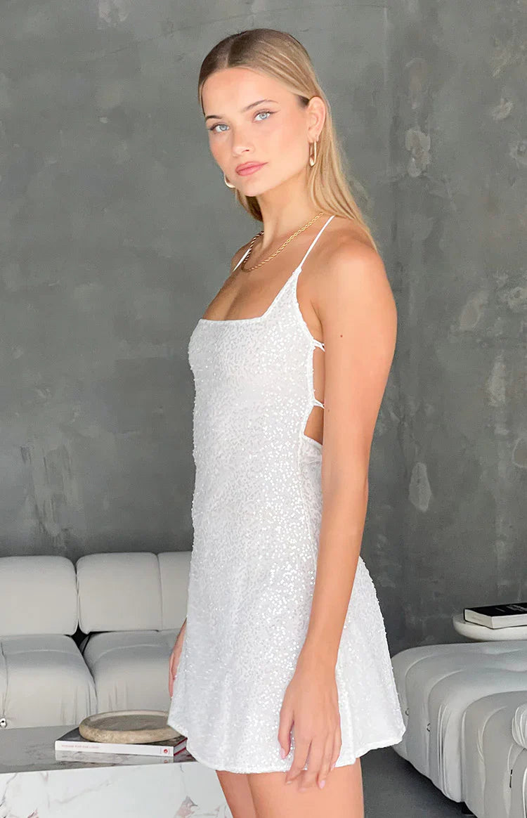 Say So Beaded Mini Dress | White