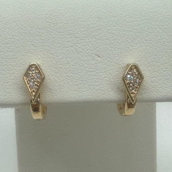 Pave Knife Edge Kite Huggies | 14K Yellow Gold | White Diamond