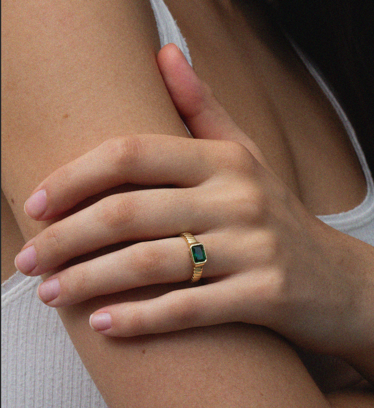 The Square Green Gemstone Twist Ring | 18KT Gold Vermeil