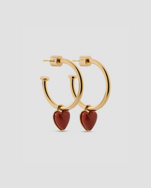 Semi-Precious Convertible Heart Huggies earring - front view | gold huggie earrings