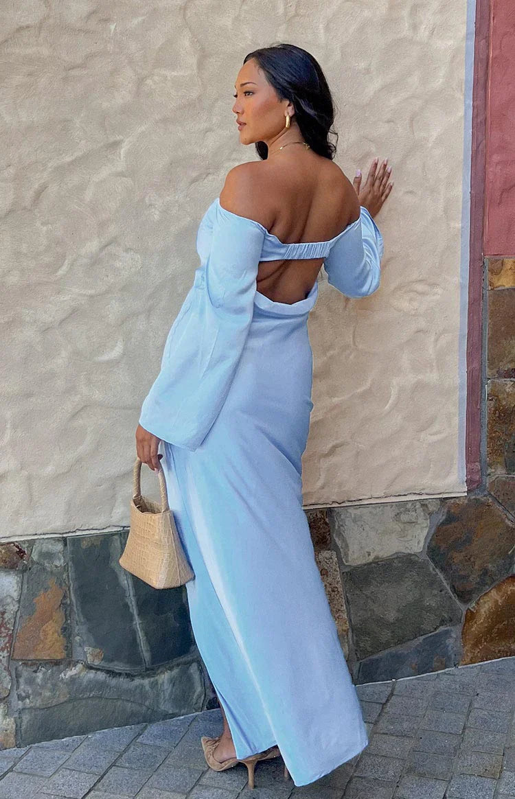 Shae Satin Long Sleeve Maxi Dress | Blue