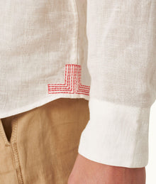 Shanklin Linen Tonal Stripe Relaxed Fit Overhead Shirt Woven | Thasos Beach