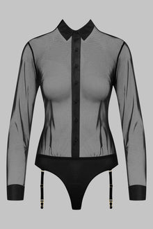 Bodysuit shirt shape with suspenders - Madame Rêve | Black