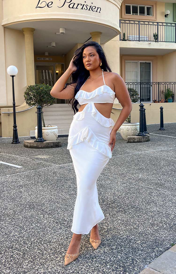 Ryder Strapless Ruffle Maxi Dress | White