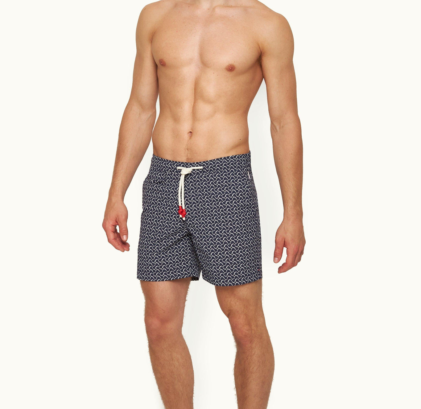 Standard Geometric Mid-Length Drawcord Swim Shorts | Midnight Navy