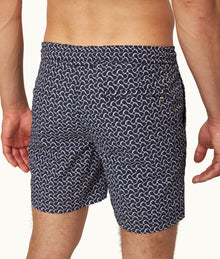 Standard Geometric Mid-Length Drawcord Swim Shorts | Midnight Navy