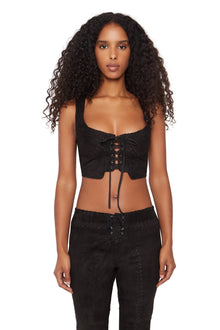 Womens | Suede Tie Top | Black