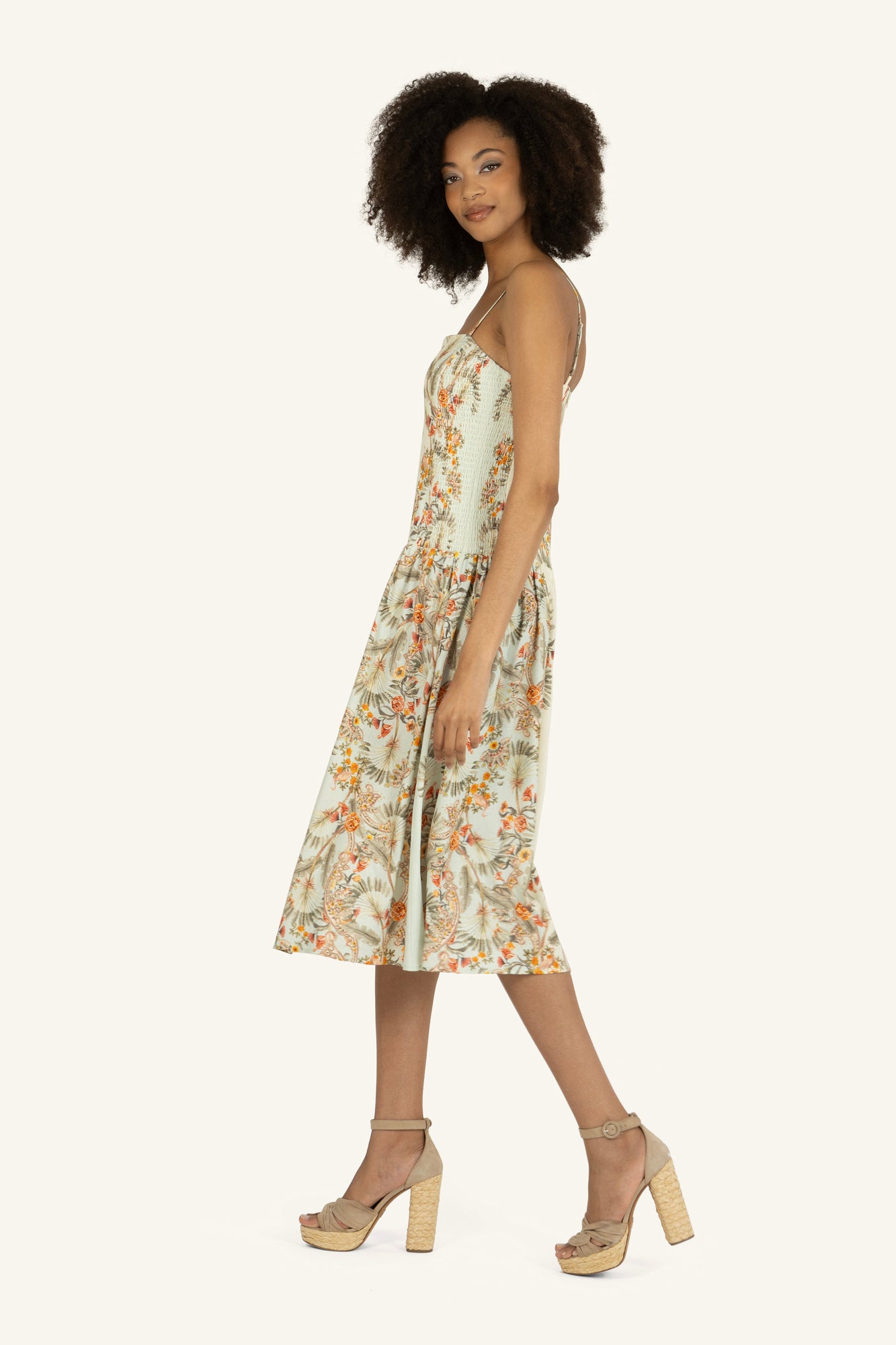 Suzy Dress | Natural Floral Road Print