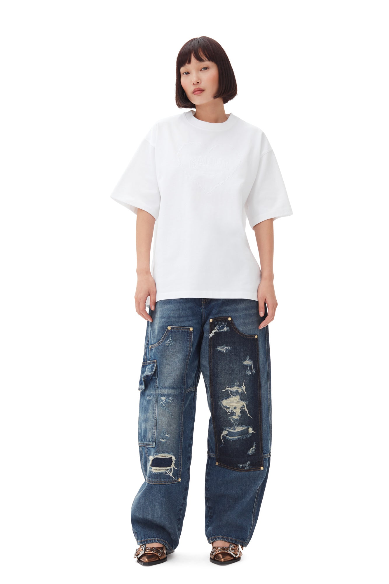 Heavy Cotton Drop Shoulder Heart T-shirt | Bright White