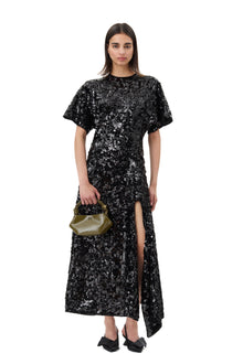 Velvet Sequins Long Dress | Black