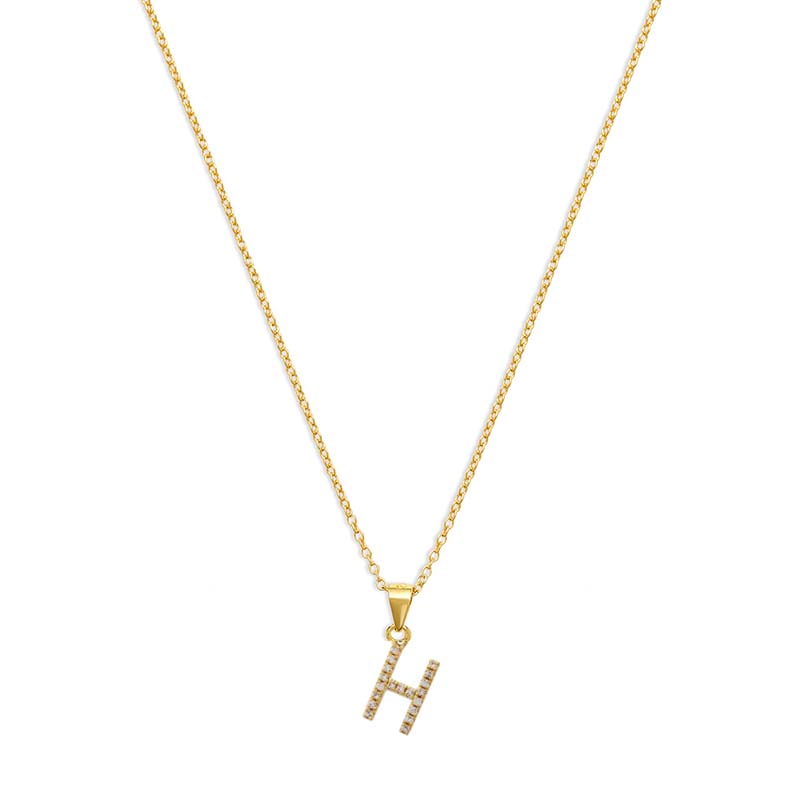 The Pave Single Block Initial Necklace | 18KT Gold Vermeil & Sterling Silver