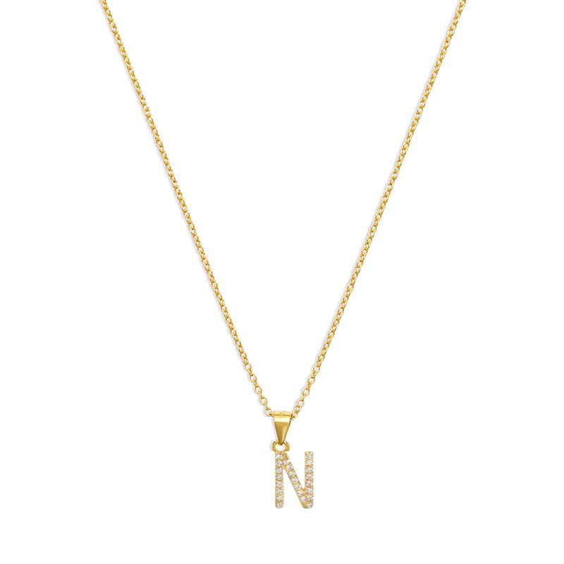 The Pave Single Block Initial Necklace | 18KT Gold Vermeil & Sterling Silver