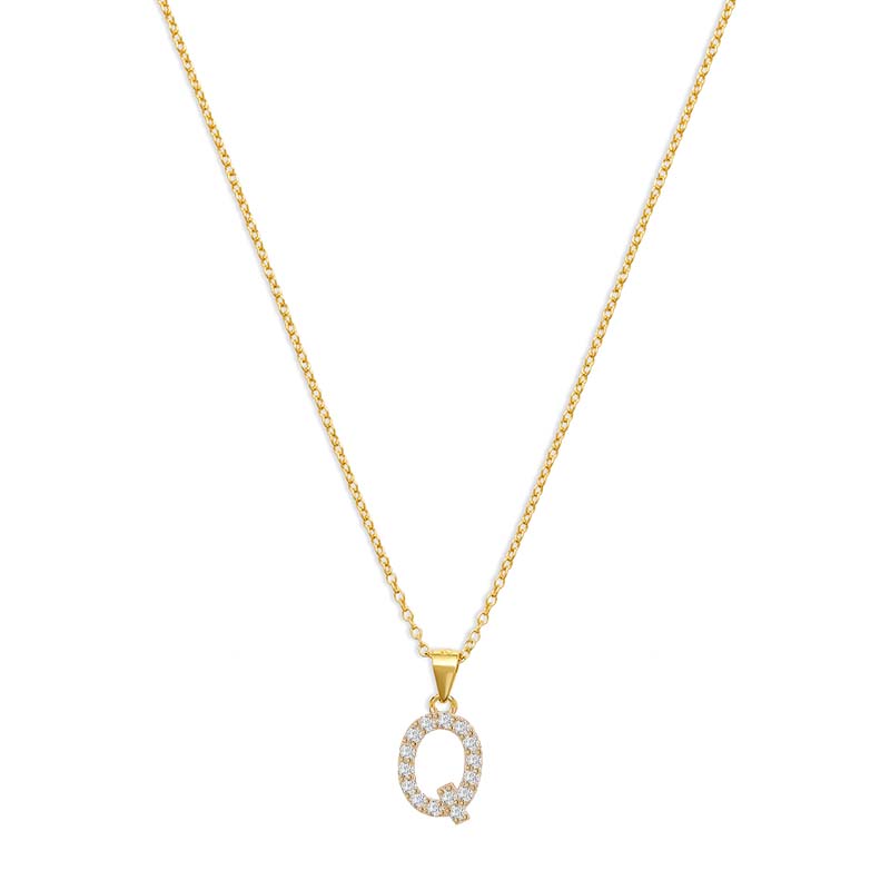 The Pave Single Block Initial Necklace | 18KT Gold Vermeil & Sterling Silver