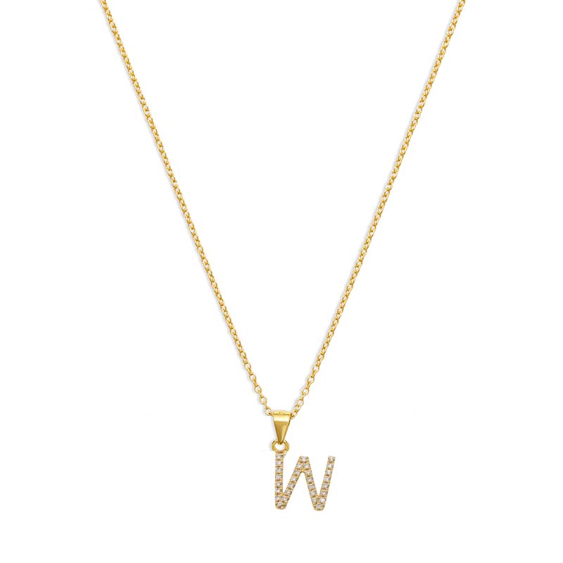 The Pave Single Block Initial Necklace | 18KT Gold Vermeil & Sterling Silver